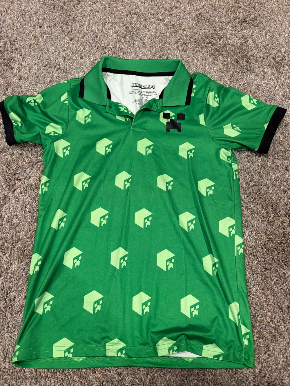 Minecraft Kids Green Polo Shirt with Pixel Cube Print